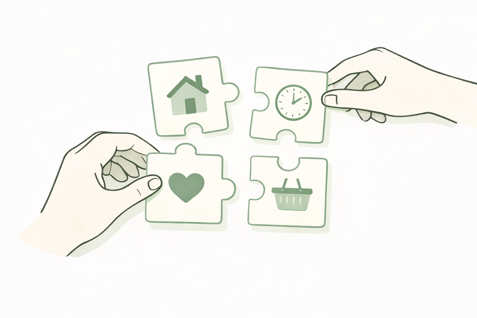 Illustration of building a care plan — puzzle pieces coming together